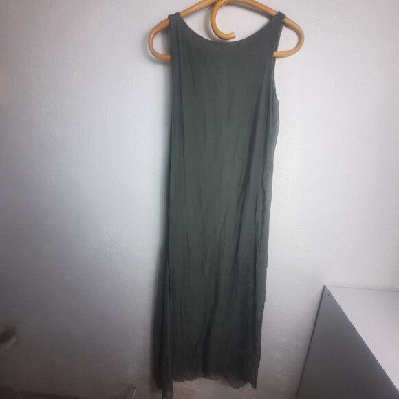 Sofia Made in Italy Army Green Silk Sleeveless Dress Size Small/Med Flowy Midi - Picture 4 of 8